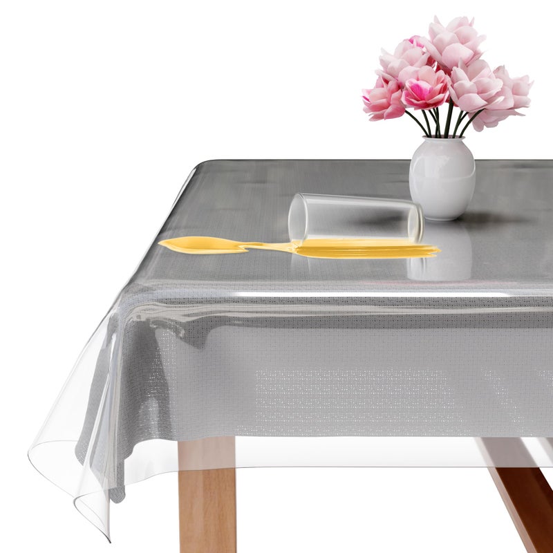 XFasten Plastic Table Cover Transparent 54 x 120 Inch Waterproof StainProof Vinyl Clear Plastic Tablecloth Protector NonYellowing Clear Table Cover Protector for Dining Room Rectangle Table