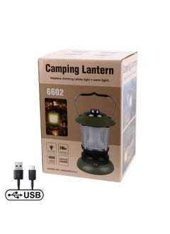 SHOPI USB Rechargeable LED Camping Lantern Stepless Adjusted AA Battery Powered Retro Camping Lights Hanging Green Candle Lamp Portable Waterproof Outdoor Tent Bulb Emergency Lighting 