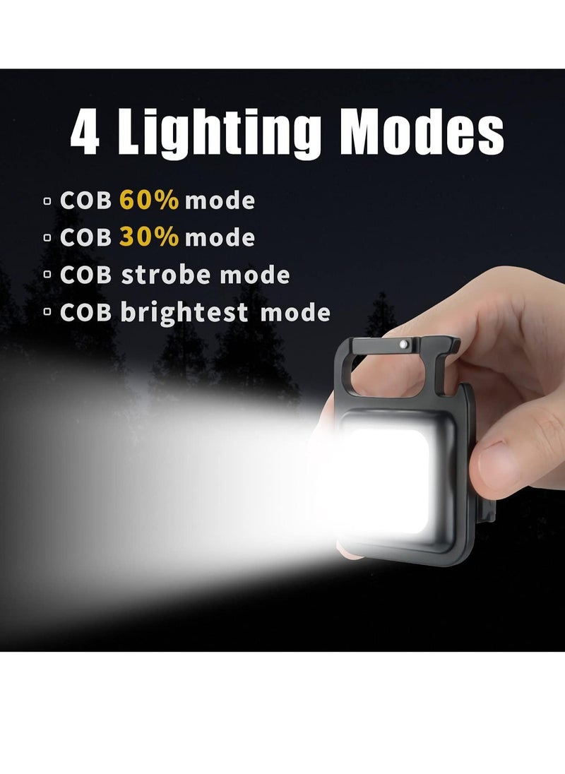 ELTRAZONE - Keychain Light - Rechargeable Flashlights, 4 Modes Mini Flashlight Keychain with Folding Bracket Bottle Opener and Magnetic Base for Emergency and Outdoor Use - Image 1