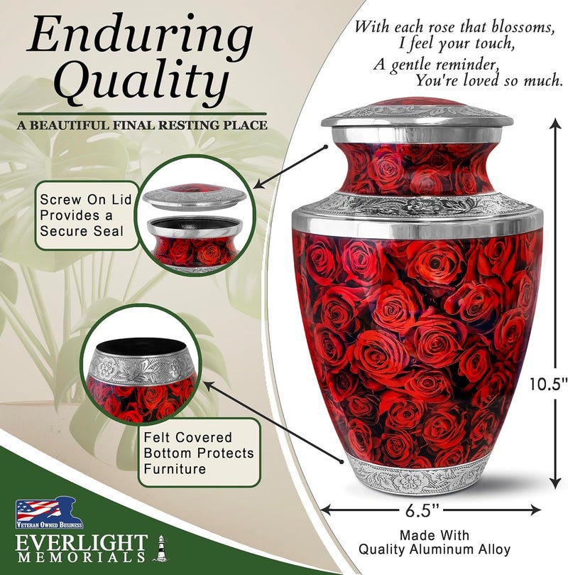 Everlight Memorials Crimson Rose Urn for Ashes for Women â€“ Large Cremation Urns for Adult Female â€“ Memorial Funeral Urn for Human Ashes, Home Display, or Burial (Large, Adult) - Image 3