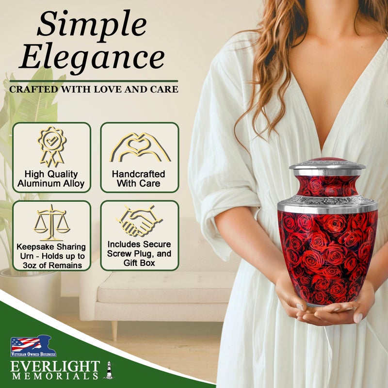 Everlight Memorials Crimson Rose Urn for Ashes for Women â€“ Large Cremation Urns for Adult Female â€“ Memorial Funeral Urn for Human Ashes, Home Display, or Burial (Large, Adult) - Image 2