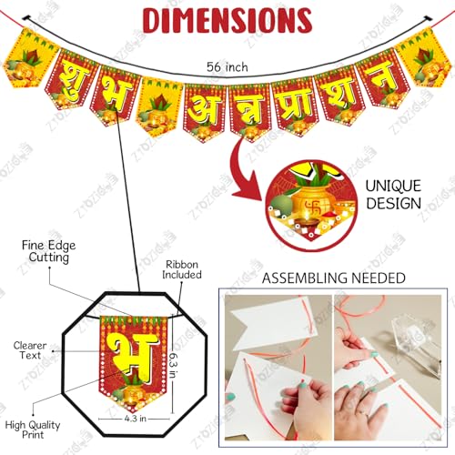 Zyozique® Shubh Annaprashan Decorations Item, Baby Rice Ceremony Decorations - Paper Banner, Photo Booth Props, Balloons, Rice Ligt| Rice Ceremony (Pack Of 69) - Image 3