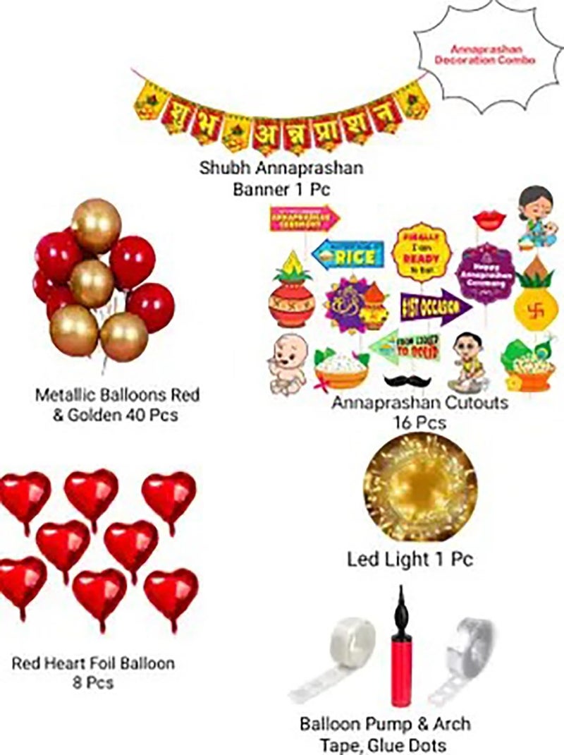 Zyozique® Shubh Annaprashan Decorations Item, Baby Rice Ceremony Decorations - Paper Banner, Photo Booth Props, Balloons, Rice Ligt| Rice Ceremony (Pack Of 69) - Image 2