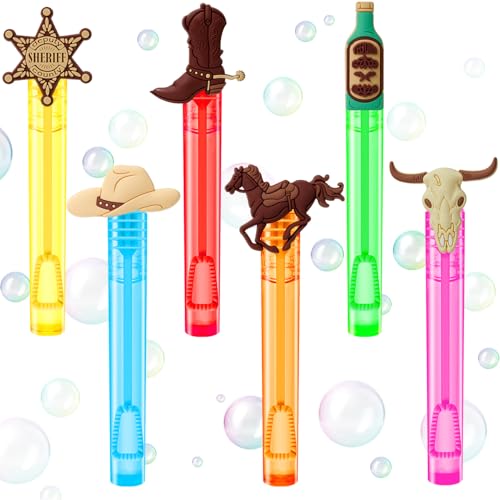 Winrayk Western Cowboy Party Favors 24Pcs Selfdesigned Mini Bubble Wands for Kids Bubbles Bulk Detachable Topper 6 Styles Colors Birthday Gift Pinata Filler Goodie Bag Stuffer Classroom Prize - Image 1