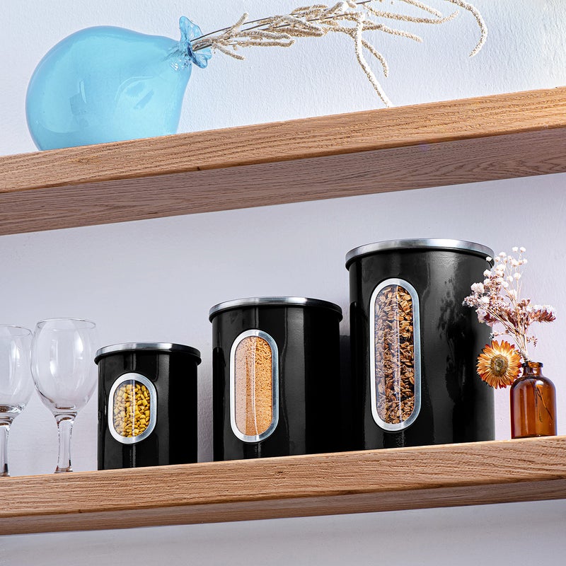 Mixpresso 3-Piece Black Canisters Sets For The Kitchen, Airtight Canister Set With See Through Window, Storage Jars for Coffee Container, Tea Organizer & Sugar Canister, Black Kitchen Canisters - Image 5