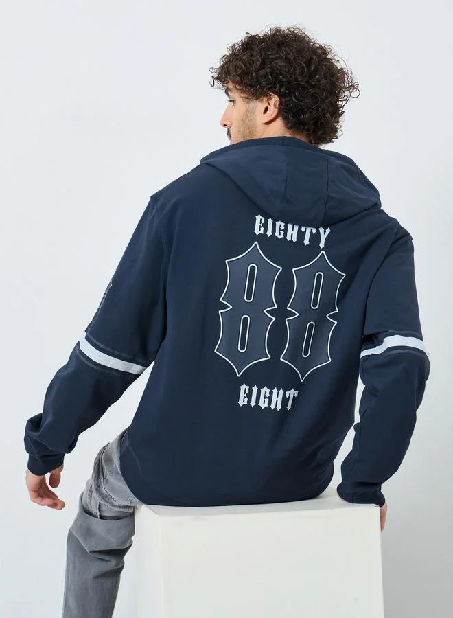 Styli Styli Navy Blue Graphic Print Hoodie