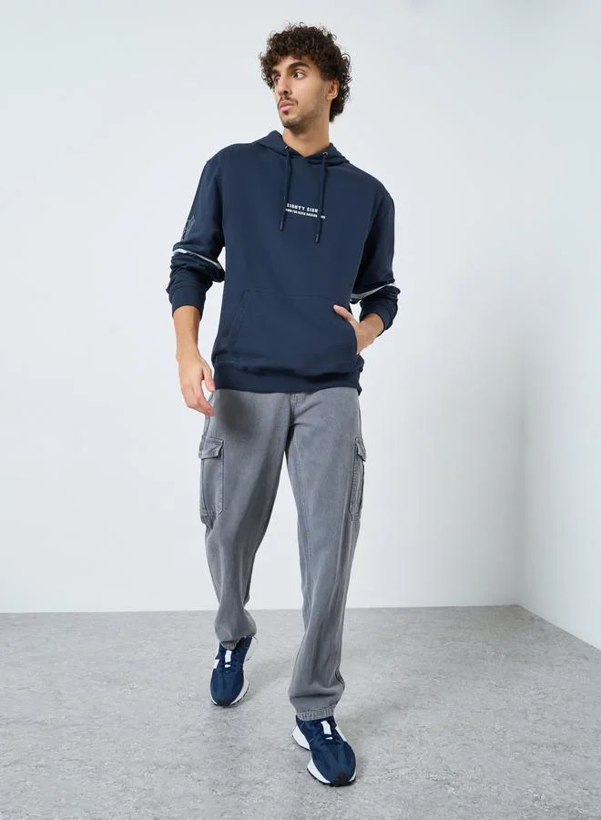 Styli Styli Navy Blue Graphic Print Hoodie