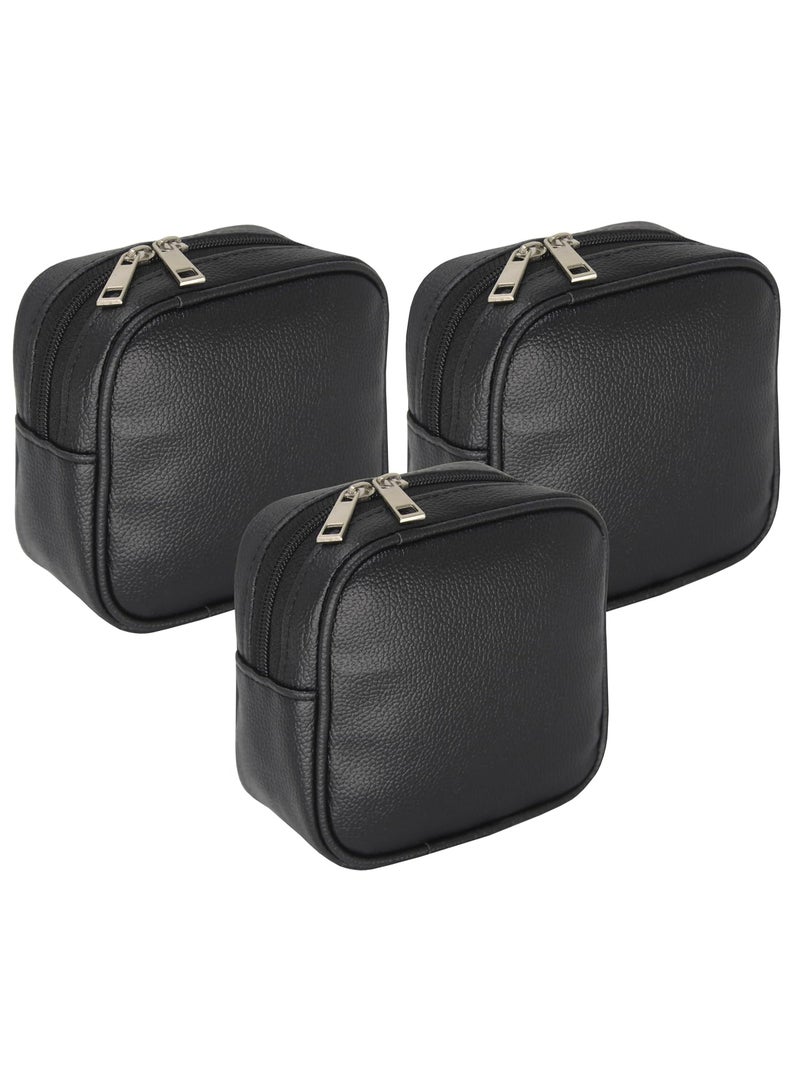 atorakushon Makeup Pouch for Girls, Pu Leather Cosmetic Pouch for Women, Small Pouches for Jewellery Women with Waterproof Lipstick Travel Organiser Black Set of 3 - Image 1