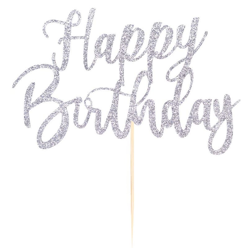 YUINYO Handmade Glitter happy birthday Cake Topper  Happy Birthday Cake Bunting Decor Birthday Party Decoration Supplies (Silver) - Image 2