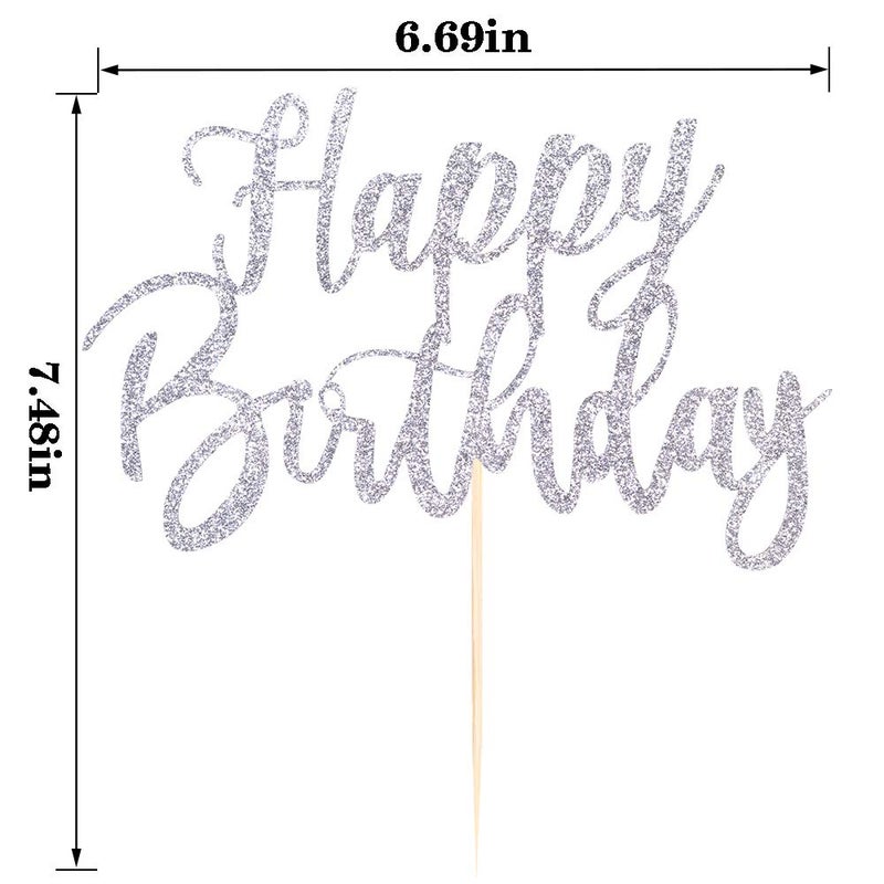 YUINYO Handmade Glitter happy birthday Cake Topper  Happy Birthday Cake Bunting Decor Birthday Party Decoration Supplies (Silver) - Image 5