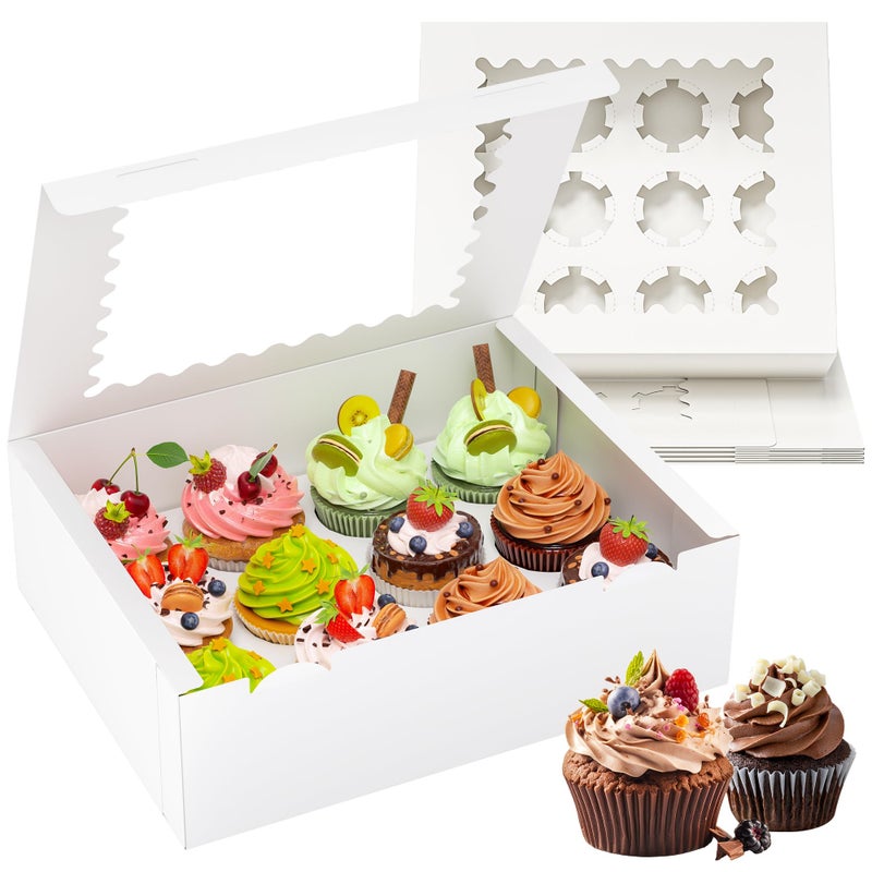 RYDDOY 4 Pack Cupcake Boxes, Hold 12 Standard Cupcakes, Cupcake Containers with Window and Inserts, High Grade Cupcake Holder, for Birthday Holiday Party, Supplies for Cupcakes, Desserts and More - Image 1