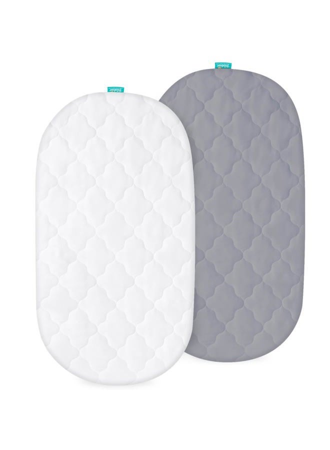Biloban Bassinet Mattress Pad Cover, Fits 12" x 27" Moses Basket and Silver Cross Stroller Bassinet Mattress, 2 Pack, Ultra Soft Waterproof Breathable, White and Grey - Image 1