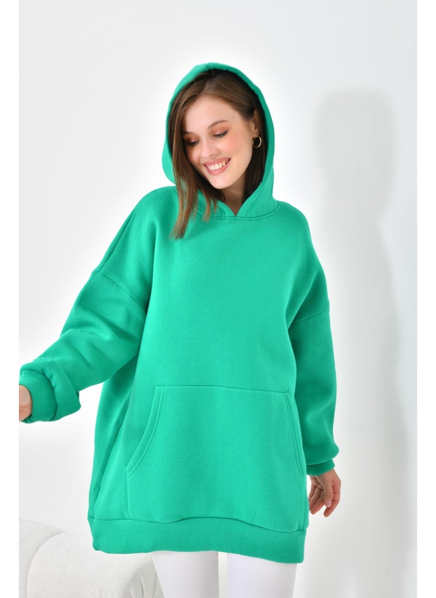 Garmi Ftz Women Women's 3 Thread Raised Hooded Sweatshirt Benetton  - Image 3