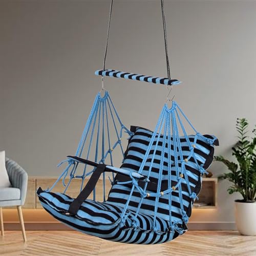 Sprointal® Swing for Kids, Baby Swing Chair Cotton Children Folding and Washable 1-5 Years Swing with Safety Belt,Home and Garden Jhula for Babies |Swing for Kids|Hanging Cradle (Blue Line) - Image 1