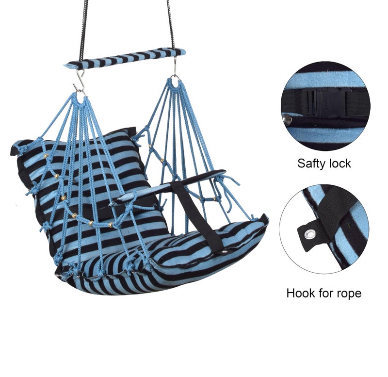 Sprointal® Swing for Kids, Baby Swing Chair Cotton Children Folding and Washable 1-5 Years Swing with Safety Belt,Home and Garden Jhula for Babies |Swing for Kids|Hanging Cradle (Blue Line) - Image 4