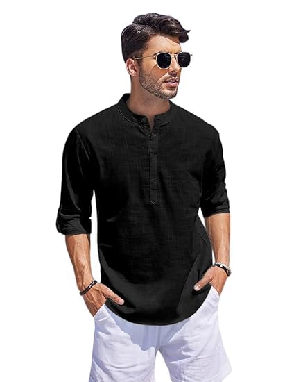 Bellstone Men's Cotton Blend Straight Kurta Shirt Combo with Mandarin Collar - Slim Fit Casual Short Kurti Set Featuring Textured Slub Fabric and Roll-Up Full Sleeves - Image 5