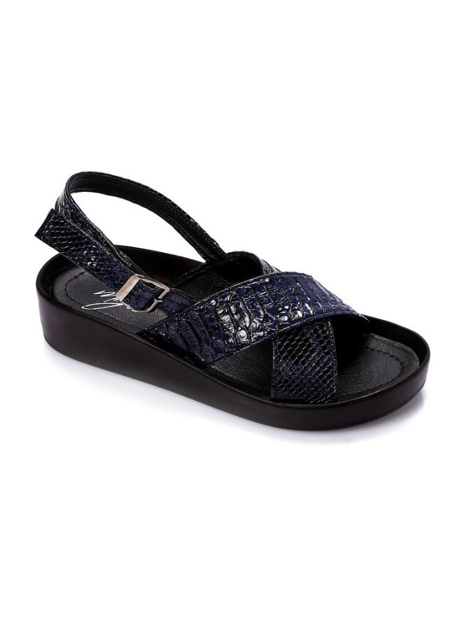 Mr.joe - Cross Toecap Reptile Skin Navy Blue Sandals - Image 1