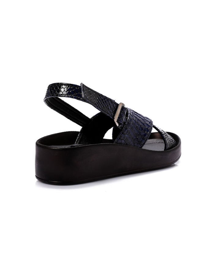 Mr.joe - Cross Toecap Reptile Skin Navy Blue Sandals - Image 1