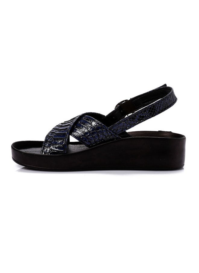 Mr.joe - Cross Toecap Reptile Skin Navy Blue Sandals - Image 1