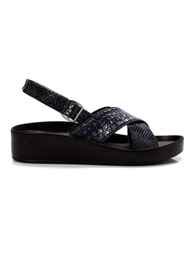 Mr.joe - Cross Toecap Reptile Skin Navy Blue Sandals - Image 1