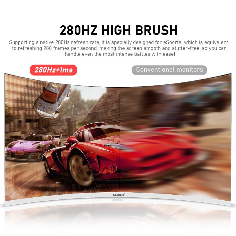 Gawfolk شاشة كمبيوتر Gawfolk مقاس 27 بوصة، منحنية 1800R، شاشات ألعاب 280Hz، FHD 1080p 1ms، Freesync، 98% sRGB، زاوية رؤية 178 درجة HDMI2.0، DisplayPort، متوافقة مع التركيب على الحائط 100 * 100MM - أبيض - Image 2