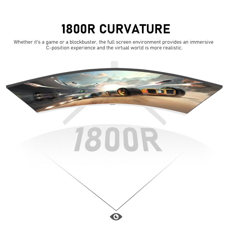 Gawfolk شاشة كمبيوتر Gawfolk مقاس 27 بوصة، منحنية 1800R، شاشات ألعاب 280Hz، FHD 1080p 1ms، Freesync، 98% sRGB، زاوية رؤية 178 درجة HDMI2.0، DisplayPort، متوافقة مع التركيب على الحائط 100 * 100MM - أبيض - Image 4