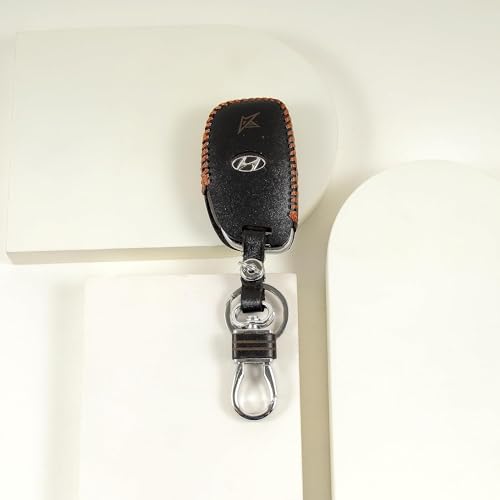 Aliens World Leather Smart Car Key Cover Case with Key Chain for Tucson, I-20 (2021), Creta, Venue, Elantra (Black) - Image 4