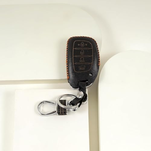 Aliens World Leather Smart Car Key Cover Case with Key Chain for Tucson, I-20 (2021), Creta, Venue, Elantra (Black) - Image 2