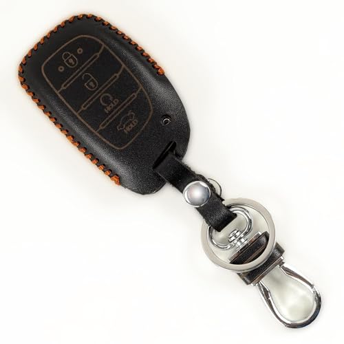 Aliens World Leather Smart Car Key Cover Case with Key Chain for Tucson, I-20 (2021), Creta, Venue, Elantra (Black) - Image 1