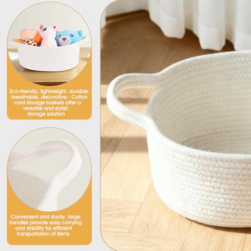 HOBASKET Small Woven Basket for Gift with Bags and Ribbons,Durable Baskets for Christmas Halloween Gifts Empty, Rope Basket for Shelf Storage,Baby Toy Baskets with Handles,12"X 8" X 5",White - Image 4