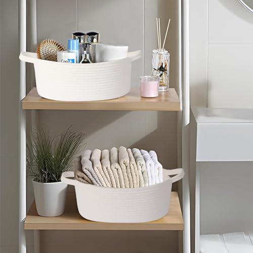 HOBASKET Small Woven Basket for Gift with Bags and Ribbons,Durable Baskets for Christmas Halloween Gifts Empty, Rope Basket for Shelf Storage,Baby Toy Baskets with Handles,12"X 8" X 5",White - Image 5