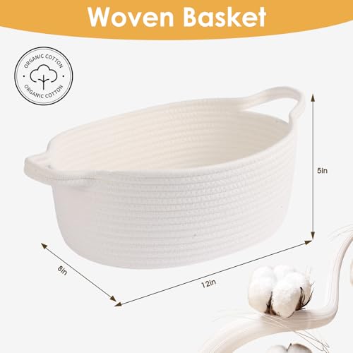 HOBASKET Small Woven Basket for Gift with Bags and Ribbons,Durable Baskets for Christmas Halloween Gifts Empty, Rope Basket for Shelf Storage,Baby Toy Baskets with Handles,12"X 8" X 5",White - Image 2