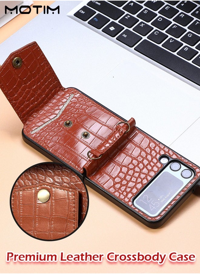 Motim Samsung Galaxy Z Flip 4 Wallet Case, Crossbody Phone Case, Premium Leather Anti-Scratch Shockproof Cover with Kickstand/Shoulder Strap/Card Holder  - Image 5