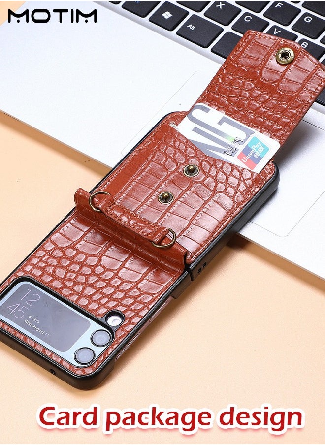 Motim Samsung Galaxy Z Flip 4 Wallet Case, Crossbody Phone Case, Premium Leather Anti-Scratch Shockproof Cover with Kickstand/Shoulder Strap/Card Holder  - Image 4