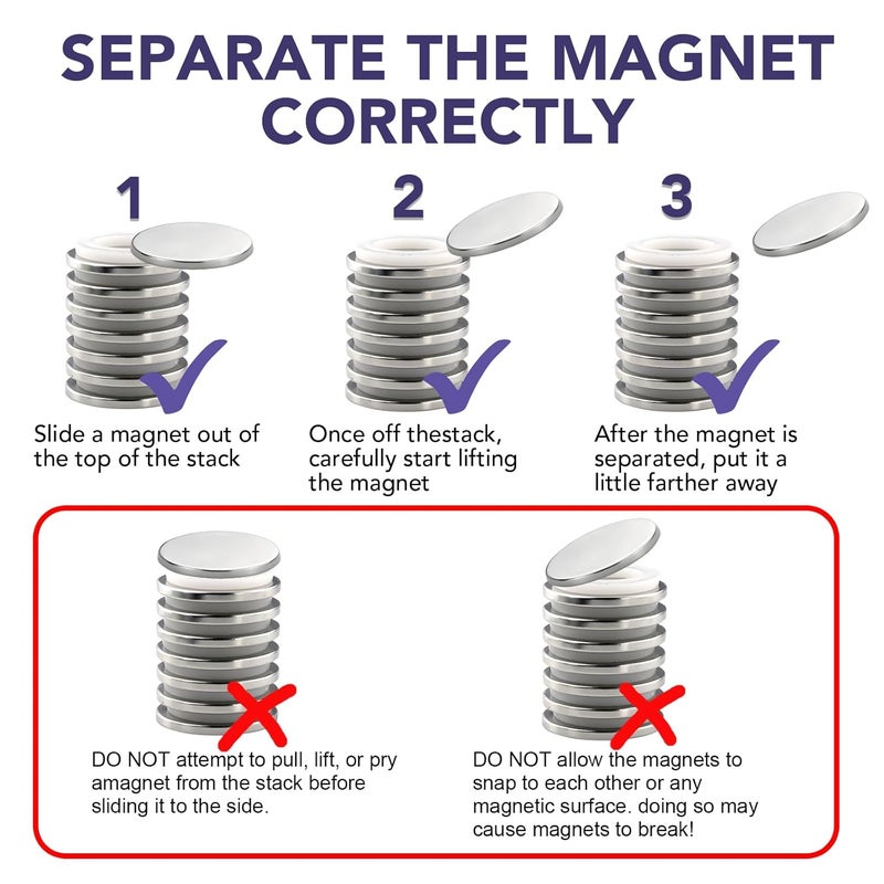 E BAVITE Super Strong Neodymium Disc Magnets with Double-Sided Adhesive 50 Packs Rare Earth Magnet Fridge DIY Building, Scientific Craft, and Office Magnets 1.26 inch D x 1/8 inch - Image 4