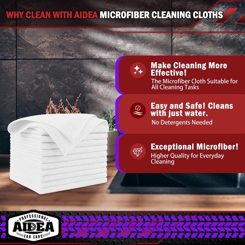 AIDEA Microfiber Cleaning Cloth White 50PK, Microfiber Towels for Cars, Premium Car Cloths, Dusting Cloth Lint Free Cleaning Rags for SUVs, House, Kitchen, Window, Workshops,12Ã—12" - Image 2