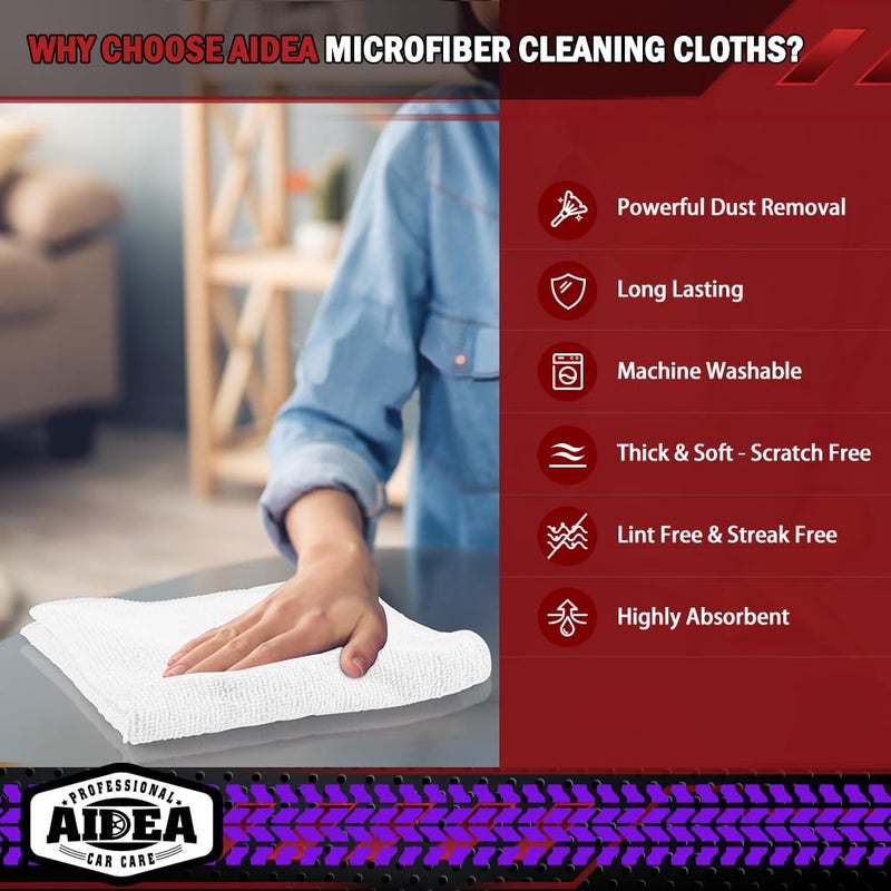 AIDEA Microfiber Cleaning Cloth White 50PK, Microfiber Towels for Cars, Premium Car Cloths, Dusting Cloth Lint Free Cleaning Rags for SUVs, House, Kitchen, Window, Workshops,12Ã—12" - Image 3