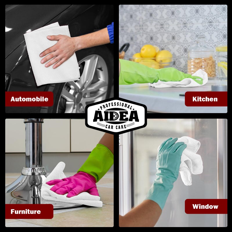 AIDEA Microfiber Cleaning Cloth White 50PK, Microfiber Towels for Cars, Premium Car Cloths, Dusting Cloth Lint Free Cleaning Rags for SUVs, House, Kitchen, Window, Workshops,12Ã—12" - Image 5