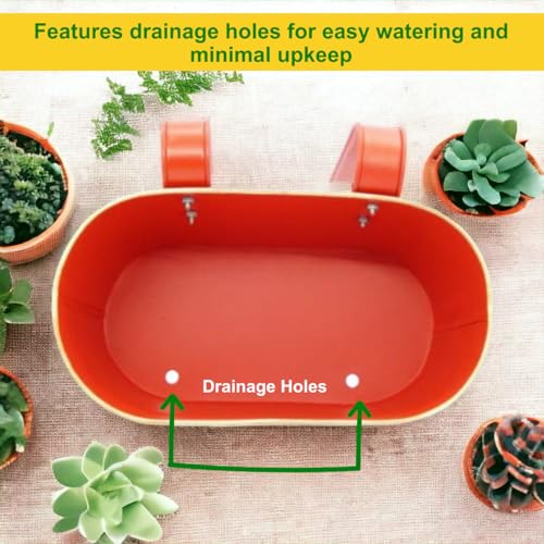ecofynd 12 Inches Aurelia Railing Planters for Balcony, Hanging Pots for Plants, Wall Hanging Decorative Planters for Vertical Garden, Oval,12 inches Pack of 1 (Red) - Image 5