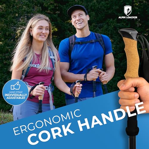 ALPIN LOACKER Collapsible Trekking Poles for Hiking I Aluminium Hiking Poles Ultra Lightweight I Adjustable Trekking Poles for Women and Men with Cork Grip, 45 to 53 inches - Image 4