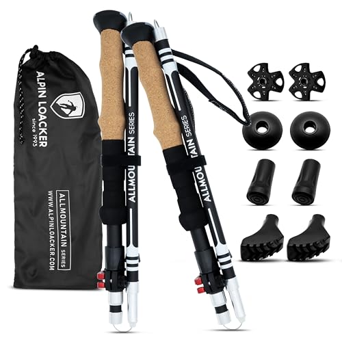 ALPIN LOACKER Collapsible Trekking Poles for Hiking I Aluminium Hiking Poles Ultra Lightweight I Adjustable Trekking Poles for Women and Men with Cork Grip, 45 to 53 inches - Image 1