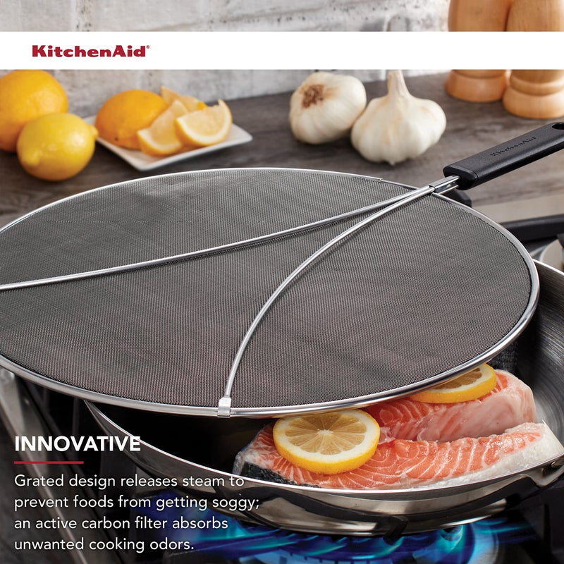 KitchenAid Gourmet Odor Absorbing Splatter Screen, 13-Inch, Black - Image 4