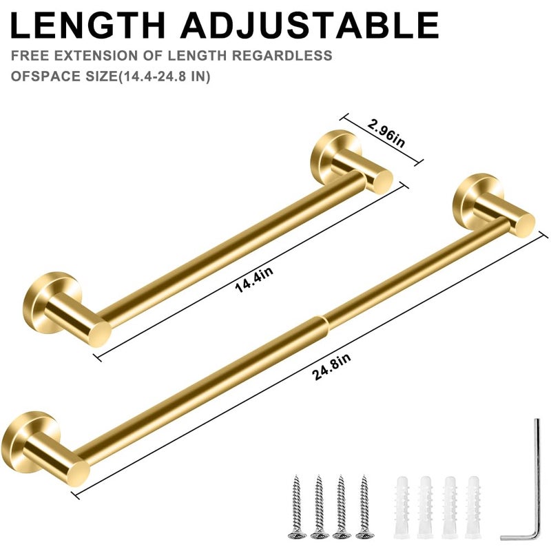 MGahyi Towel Racks for Bathroom-Adjustable Towel Holder(13.18inch-24inch) Sturdy and Rustproof Towel Bar Wall Mounted, Single Towel Bar Rod for Bathroom Accessories (Gold, 1Pack-Towel Bar) - Image 2