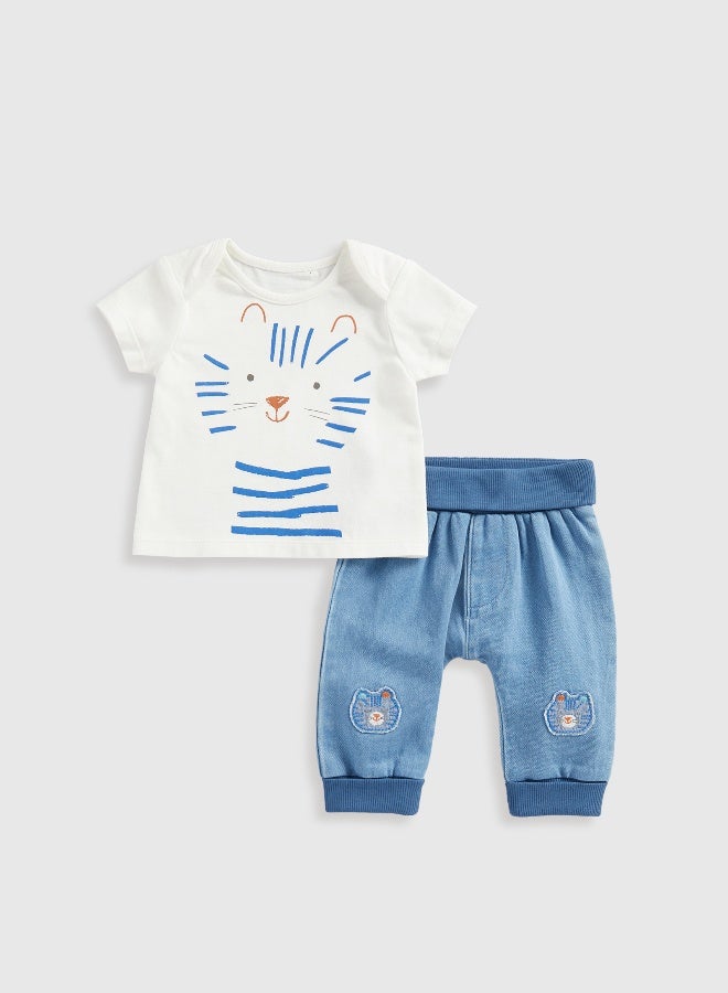 mothercare طقم تي شيرت وبنطال جينز بطبعة نمر - Image 1