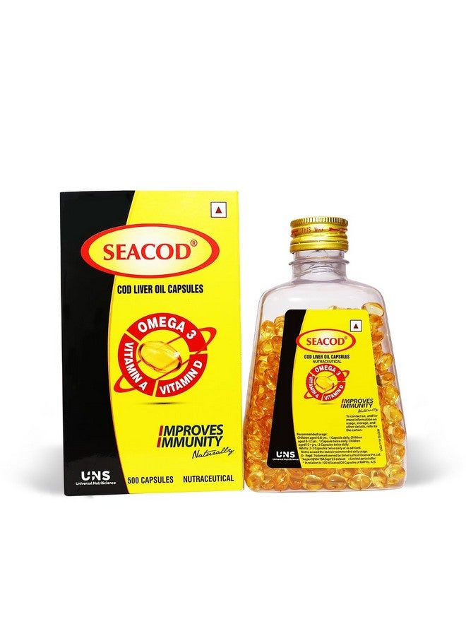 Seacod Pure Cod Liver Oil Capsules 300mg With Omega 3 Vitamin A & D For Kids & Adults (500 Softgels) - Image 1