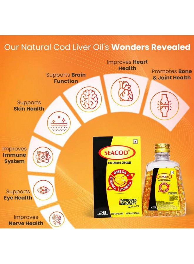 Seacod Pure Cod Liver Oil Capsules 300mg With Omega 3 Vitamin A & D For Kids & Adults (500 Softgels) - Image 2