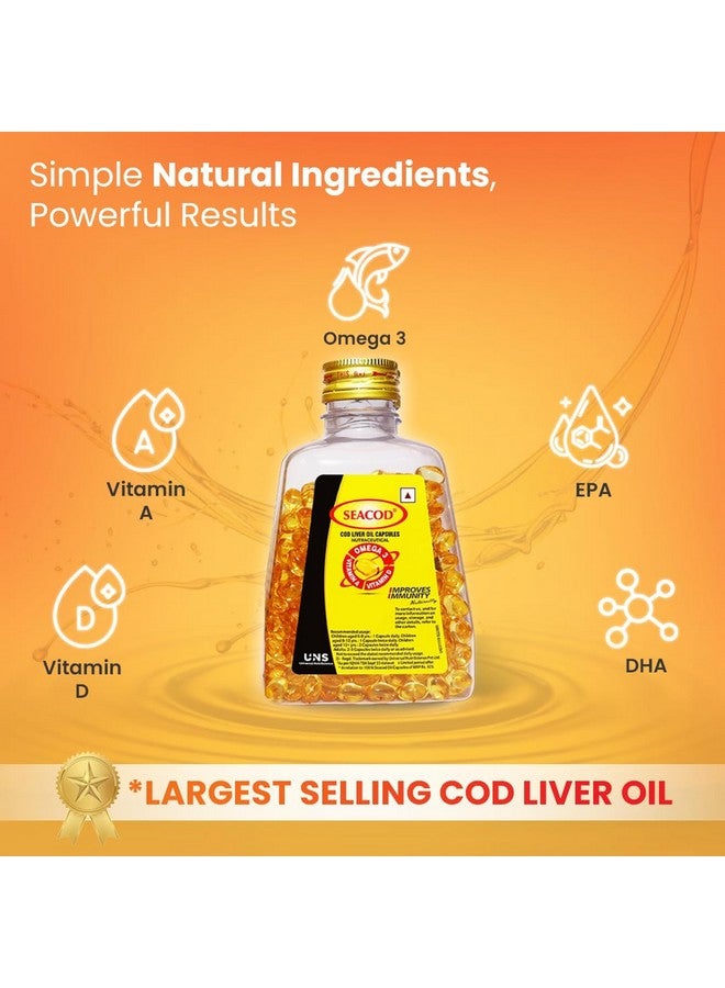 Seacod Pure Cod Liver Oil Capsules 300mg With Omega 3 Vitamin A & D For Kids & Adults (500 Softgels) - Image 3