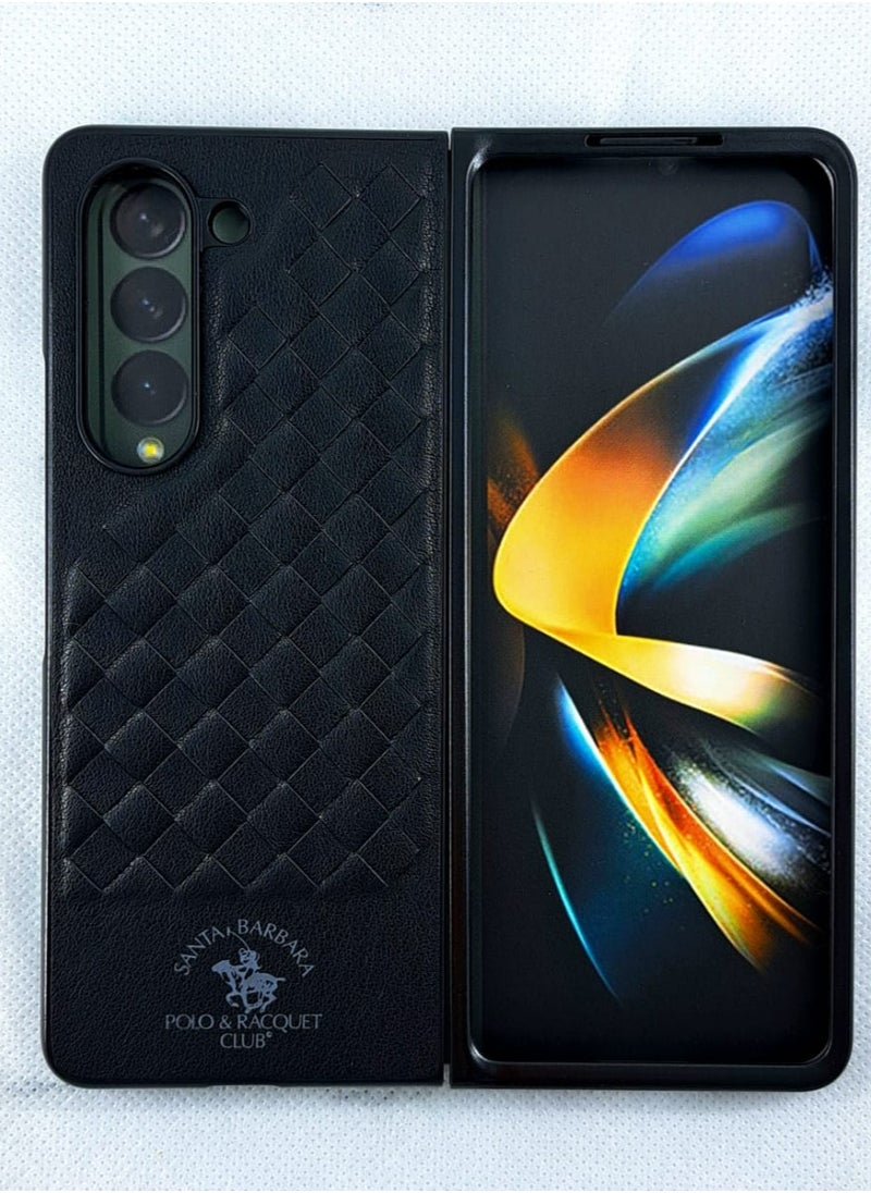 SANTA BARBARA POLO & RACQUET CLUB Ravel Series Genuine Leather Phone Back Cover Case for Samsung Glalaxy Z Fold 5 - Black  - Image 1