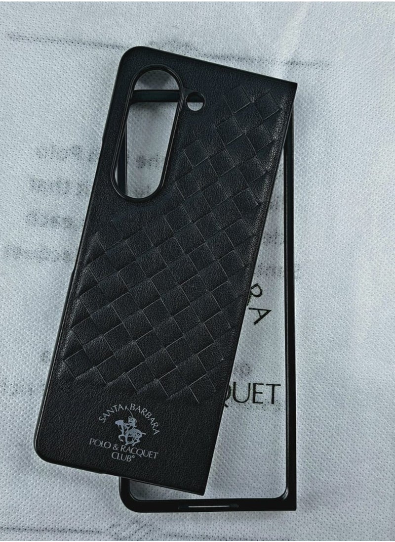 SANTA BARBARA POLO & RACQUET CLUB Ravel Series Genuine Leather Phone Back Cover Case for Samsung Glalaxy Z Fold 5 - Black  - Image 4