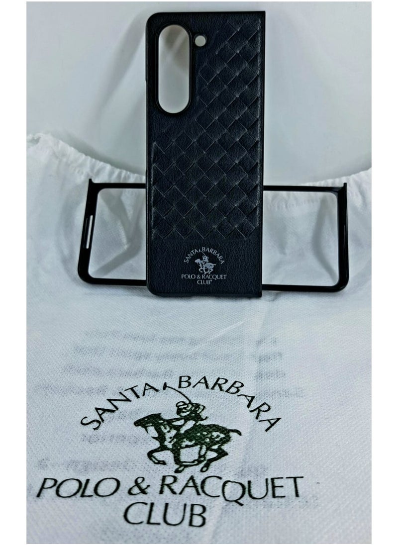 SANTA BARBARA POLO & RACQUET CLUB Ravel Series Genuine Leather Phone Back Cover Case for Samsung Glalaxy Z Fold 5 - Black  - Image 3